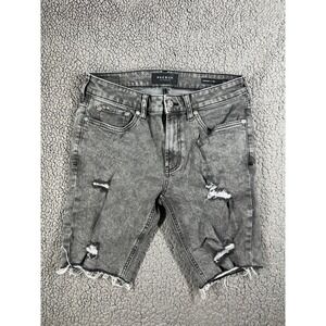 PacSun Skinniest Mens Grey Acid Wash Distressed Denim Shorts W30